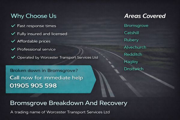 Bromsgrove breakdown and recovery service areas covered with roadside assistance contact details