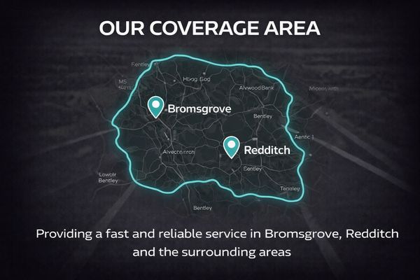 Bromsgrove breakdown recovery coverage area map including Bromsgrove Redditch and surrounding areas