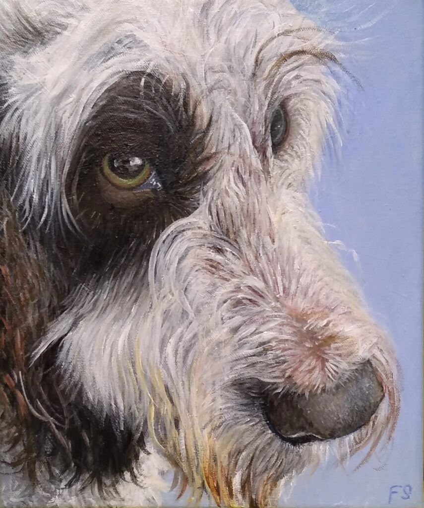 Portrait of a dog by Francesca Sharkey.