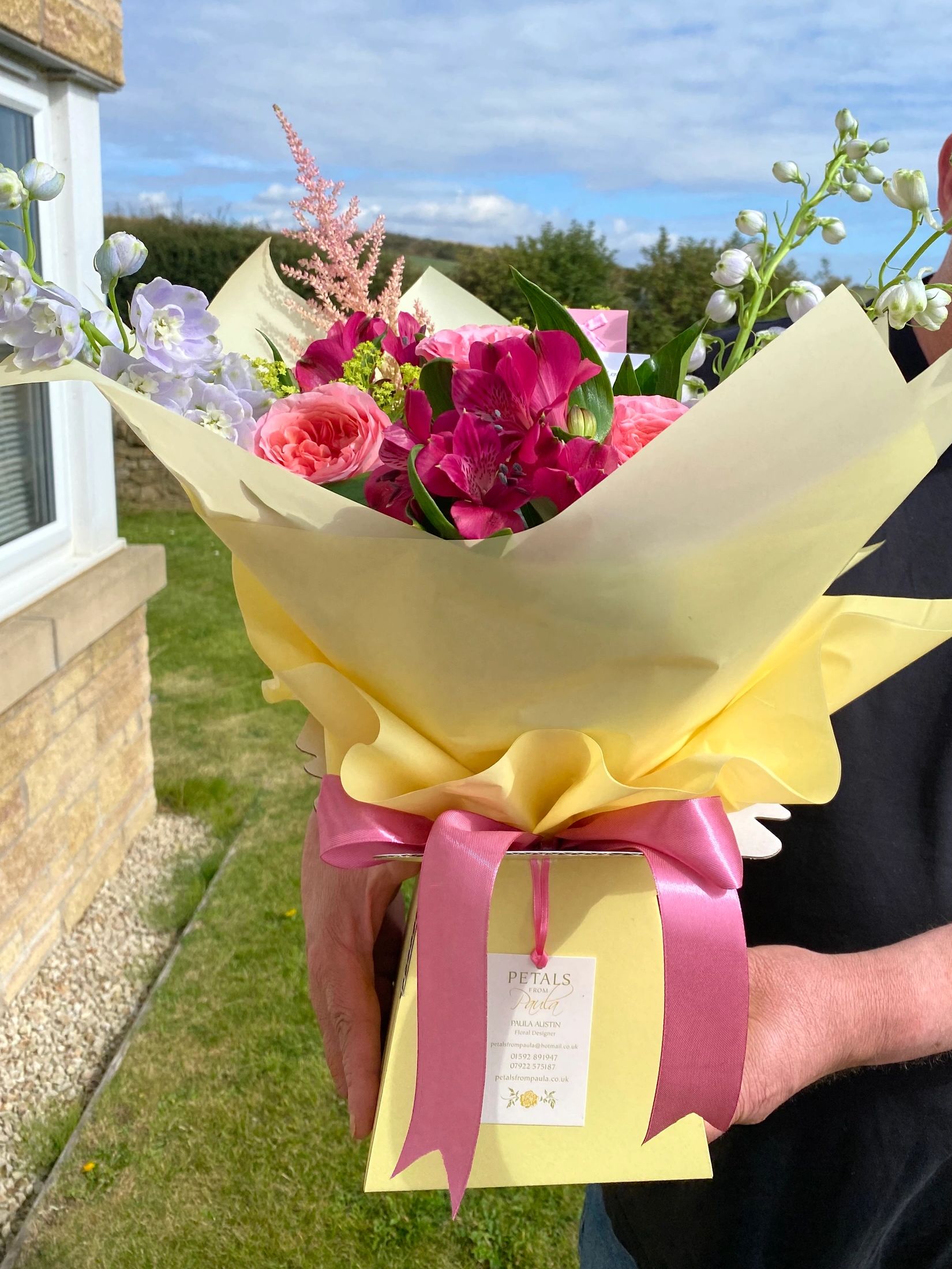 Bright and colourful bouquet delivered personally to our happy customers.