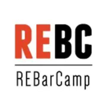 Logo of REBarCamp with bold red and black letters and the name below.