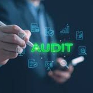 Person highlighting the word AUDIT with digital icons around it.