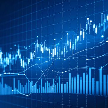 a stock chart that is blue showing a trend upward