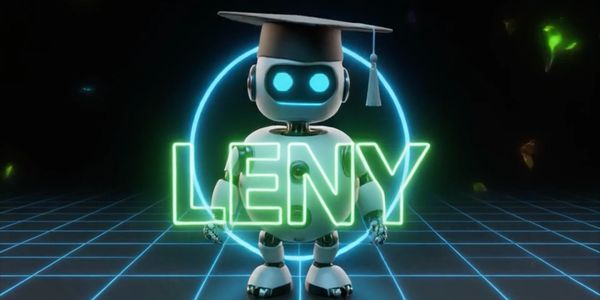 FQ3C™ goal creation bot named Leny standing with a graduation cap on and his name in neon lights