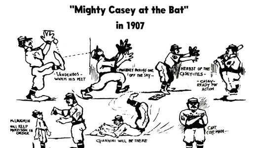 vintage illustrations from newspaper in 1907 for casey baseball game