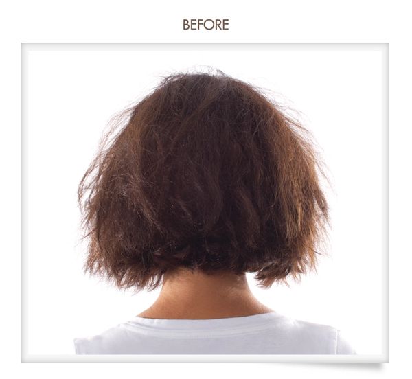 Brunette short hair before a Brazilian Blowout at Salon Serenity Spa in Wake Forest NC 27587
