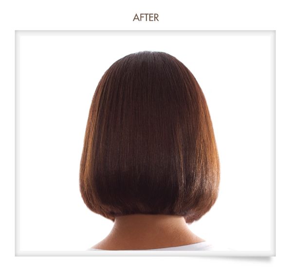 Picture of a brunette after a Brazilian Blowout at Salon Serenity Spa in Wake Forest, Heritage area.