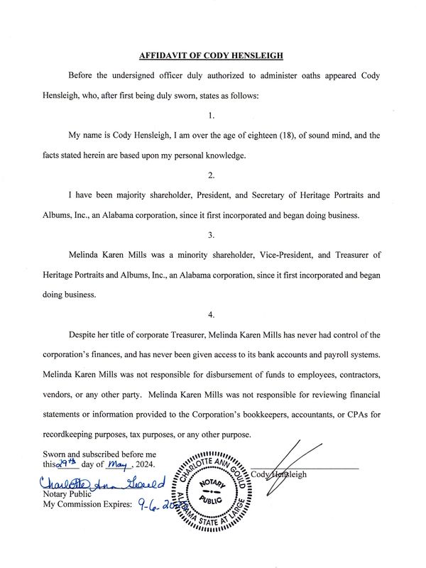 Affidavit of Cody Hensleigh.