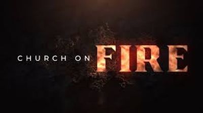 Text reading 'Church on Fire' with 'FIRE' styled in flames.