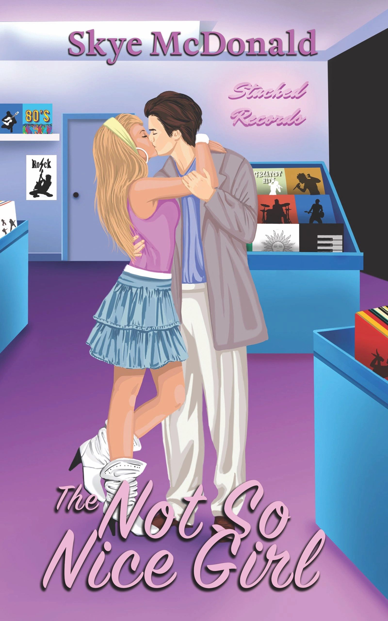 A book cover. A man and woman kiss in a record store