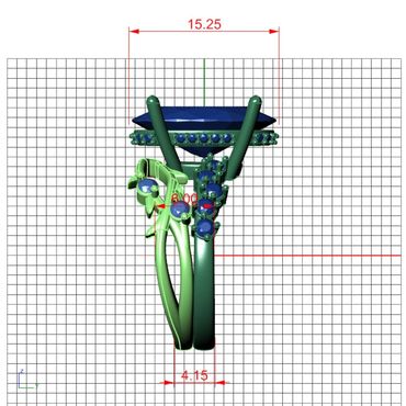 3D CAD model of a mechanical part with dimensions on a grid background.