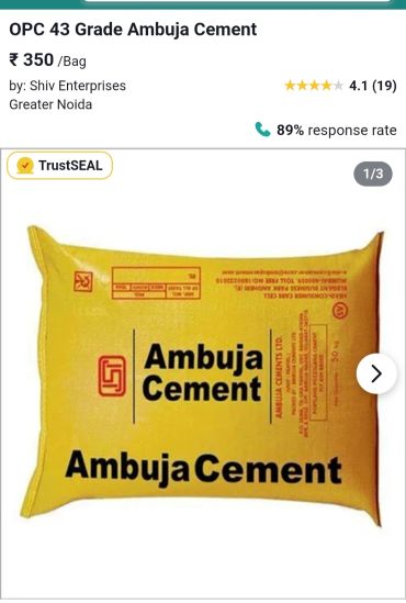 Bag of Ambuja Cement priced at ₹350 by Shiv Enterprises.