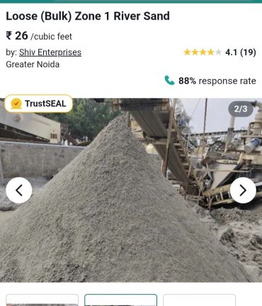 Pile of river sand priced at ₹26 per cubic feet