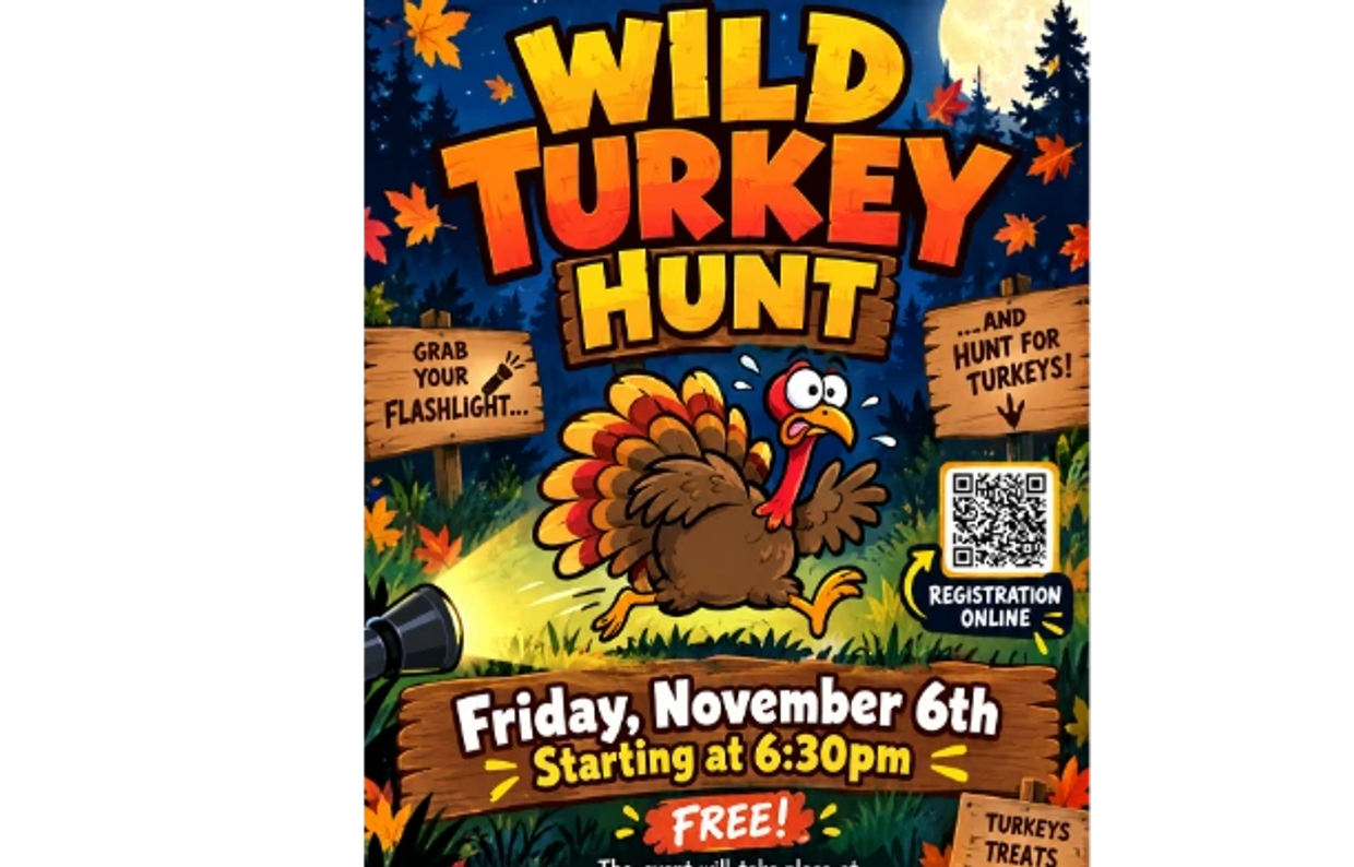 Cartoon turkey running frantically, looking scared.