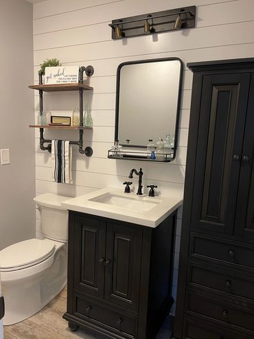 hall bathroom with ship lap feature
