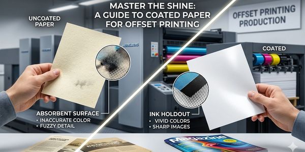 Comparison of uncoated vs coated paper for offset printing quality.