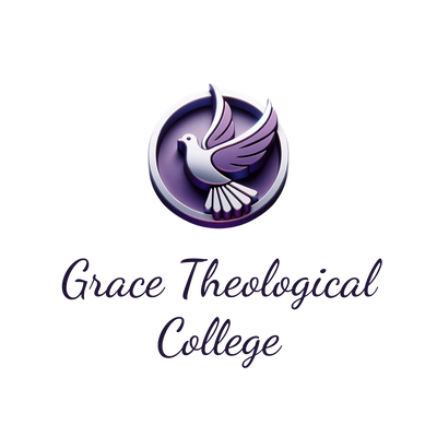 Logo of Grace Theological College with a purple dove and elegant text.