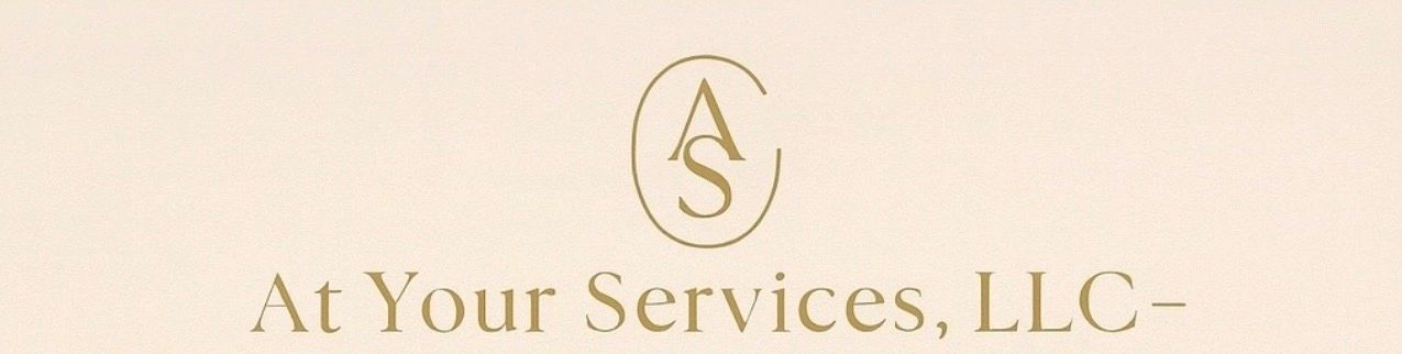 Logo of At Your Services, LLC on a beige background.