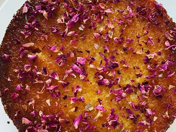 Orange & Almond Syrup Sponge with Rose Petals