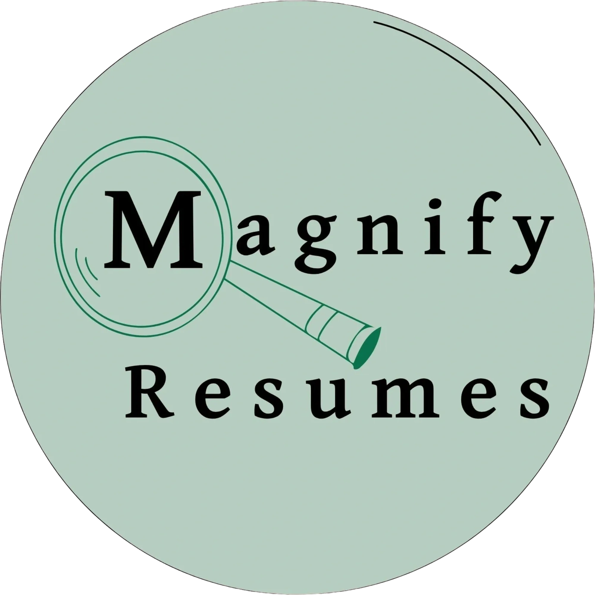 Logo magnify resumes with magnifying glass over M