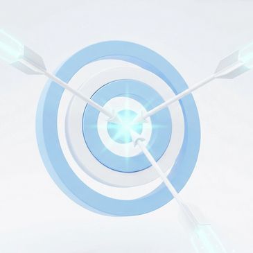 Three arrows hitting the bullseye on a blue and white target.