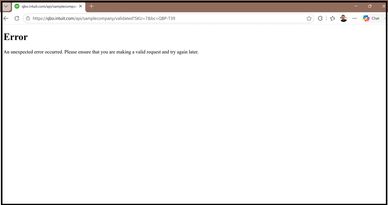 Mensaje de error en una página web.