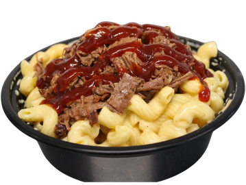 Macaroni with shredded beef and barbecue sauce.