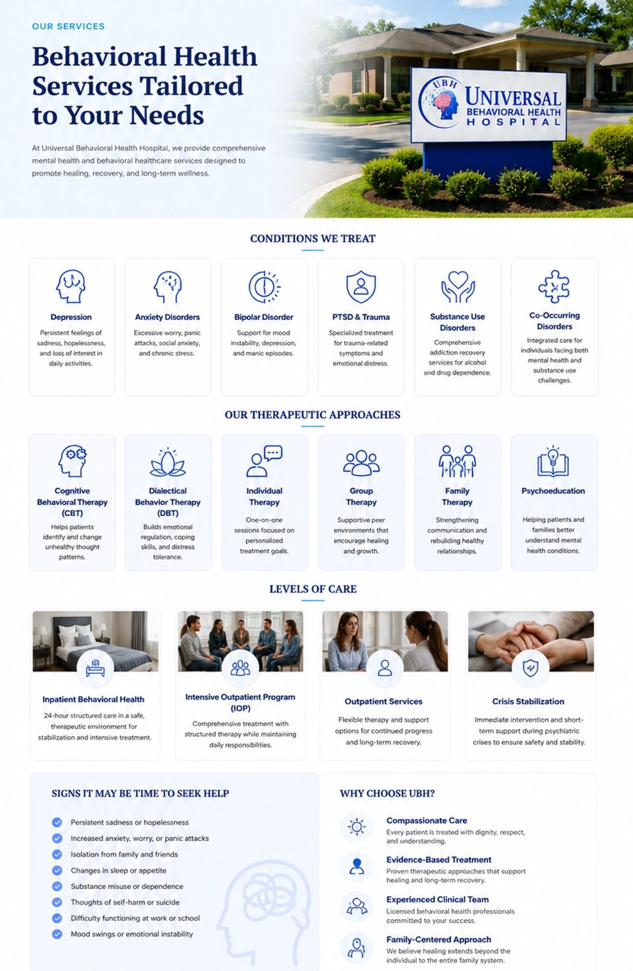 Universal Behavioral Health Hospital offers comprehensive mental and behavioral health services.