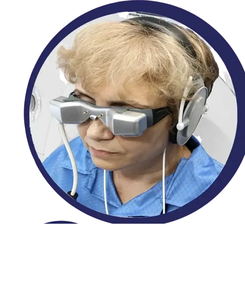 A person wearing goggles and headset