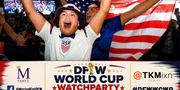 Fans celebrate USA victory at DFW World Cup watch party.