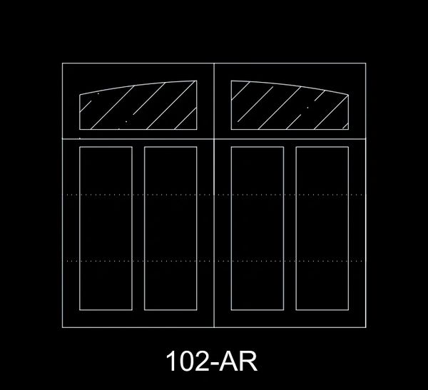 Technical drawing of a double door labeled 102-AR.