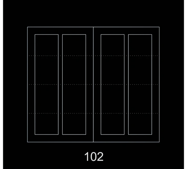 Minimalist digital display showing the number 102 with geometric shapes above.