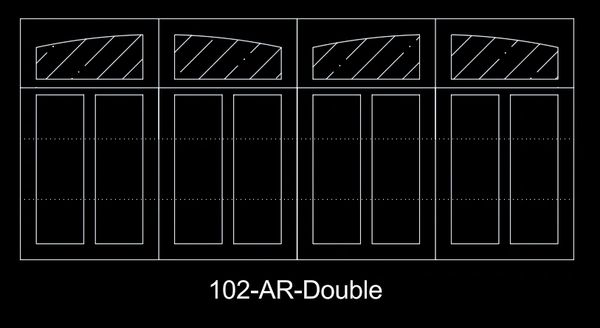 Architectural drawing of a double door with arched transoms.