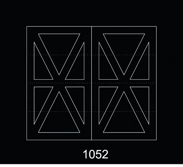 Symmetrical geometric pattern with triangles and rectangles on a black background.