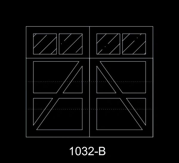 Technical drawing of a double door with glass panels labeled 1032-B.