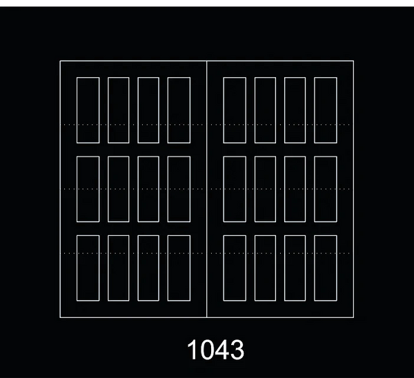 Blueprint of a building floor with 20 rooms and number 1043.