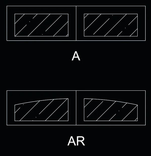 Diagrams comparing lens shapes for A and AR types.