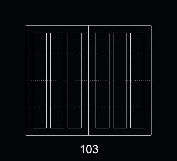 Blueprint of a symmetrical window design labeled 103.