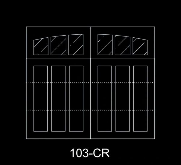 Technical drawing of a double window with angled upper panes.
