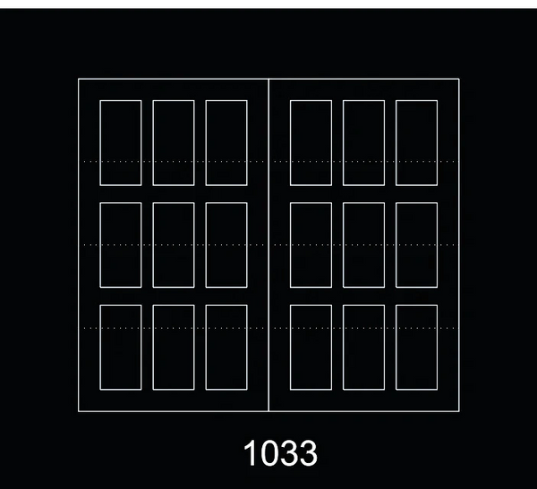 Diagram of a door with twelve panels per side, labeled 1033.