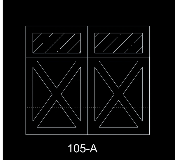 Technical drawing of a double door labeled 105-A with cross-bracing and upper window panes.