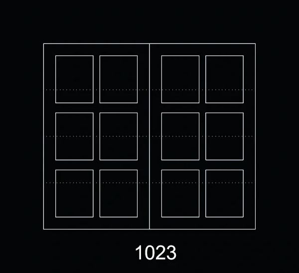 Minimalist design of two pages with twelve outlined squares and the number 1023 below.