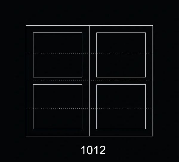 Blueprint of a window design with four panes and the number 1012 below.