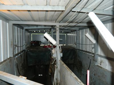 Inside a double breeding barn.
