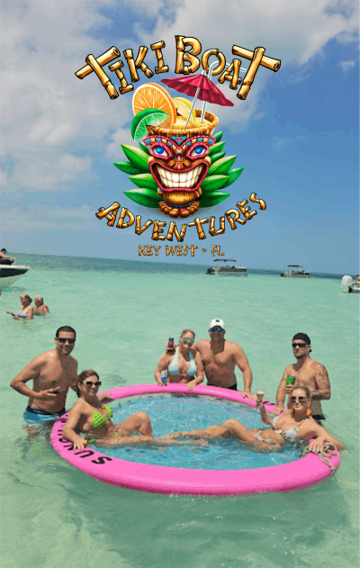 Friends on a Tiki Boat Adventures Key West Sandbar Charter