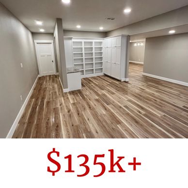 Large finished basement with office and library area