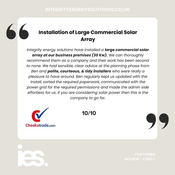 Installation Large Commercial Solar Array, Integrity Energy Solutions, Customer Review, Checkatrade