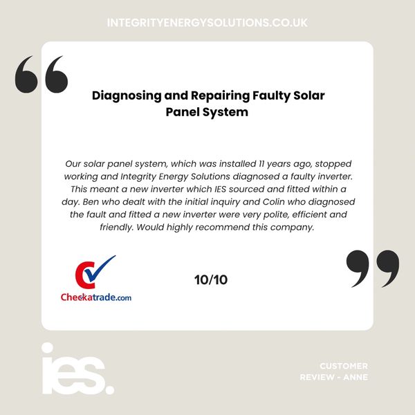 Solar Panel Diagnostics and Repair, Integrity Energy Solutions, Customer Review, Checktrade