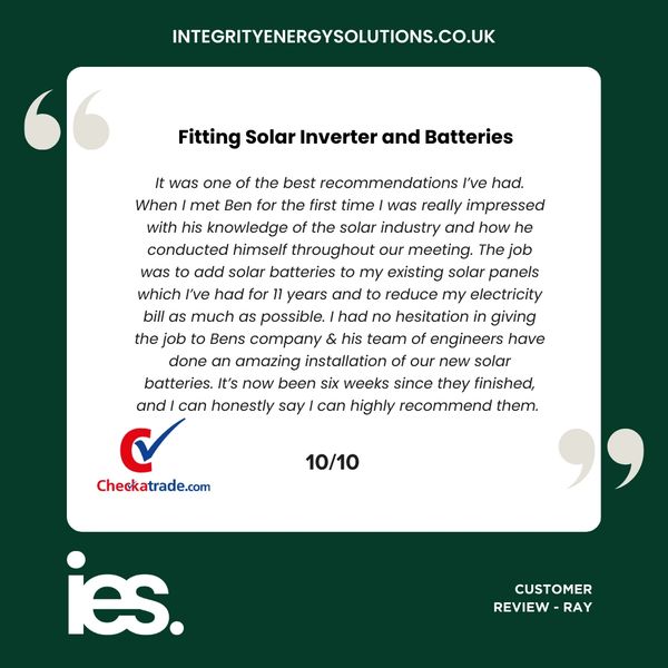 Fitting Solar Inverter and Batteries, Integrity Energy Solutions, Customer Review, Checkatrade