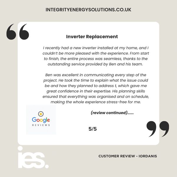 Inverter Replacement, Integrity Energy Solutions, Customer Review, Google, Renewables